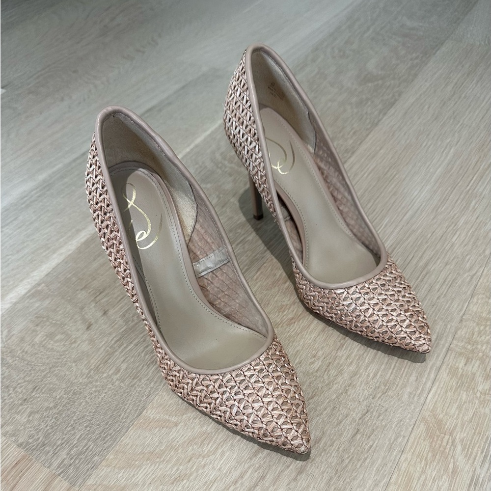 Sam Edelman Hazel Raffia Woven Tan Heels
